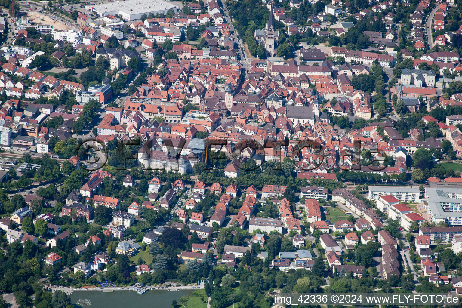 Oblique view of Old Town in Ettlingen in the state Baden-Wuerttemberg, Germany