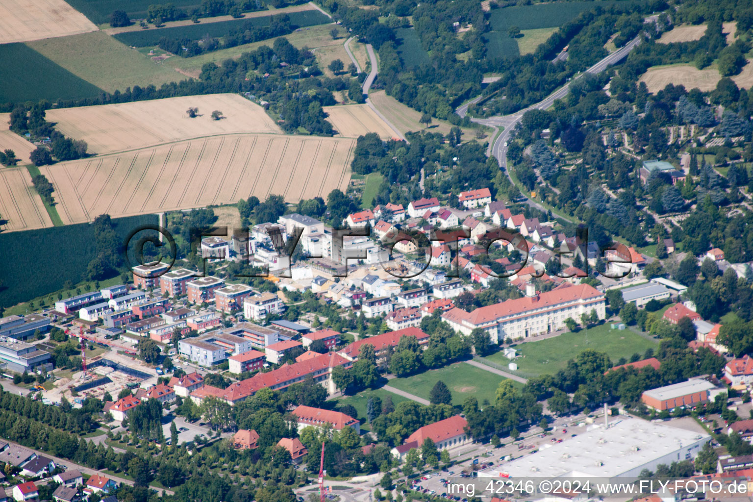 Oblique view of Ettlingen in the state Baden-Wuerttemberg, Germany