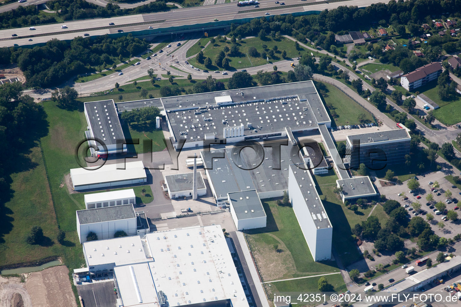 Building and production halls on the premises of Dr. Oetker Professional in Ettlingen in the state Baden-Wurttemberg