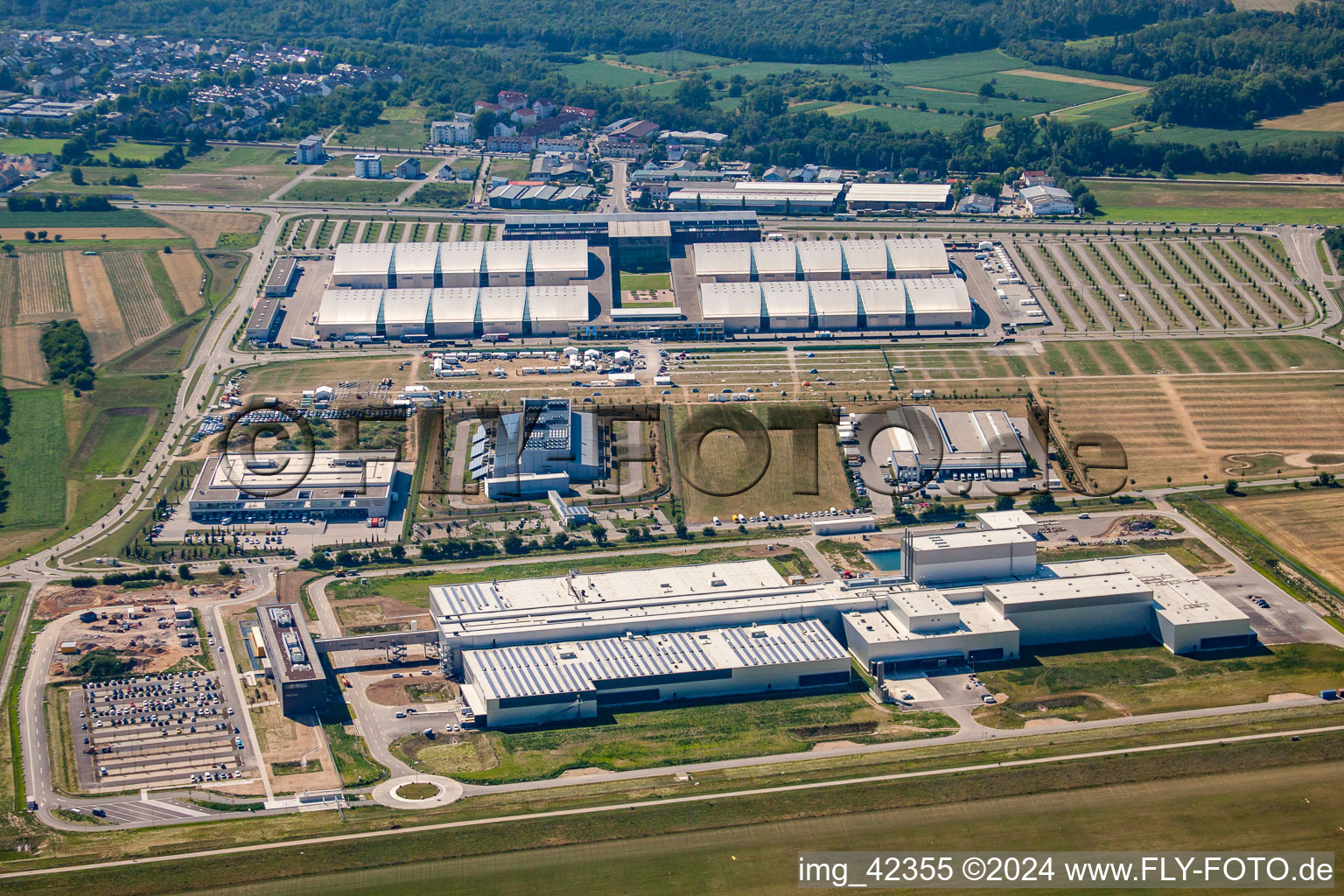 Building and production halls on the premises of EDEKA Suedwest Fleisch vor of Neuen Messe in Rheinstetten in the state Baden-Wurttemberg