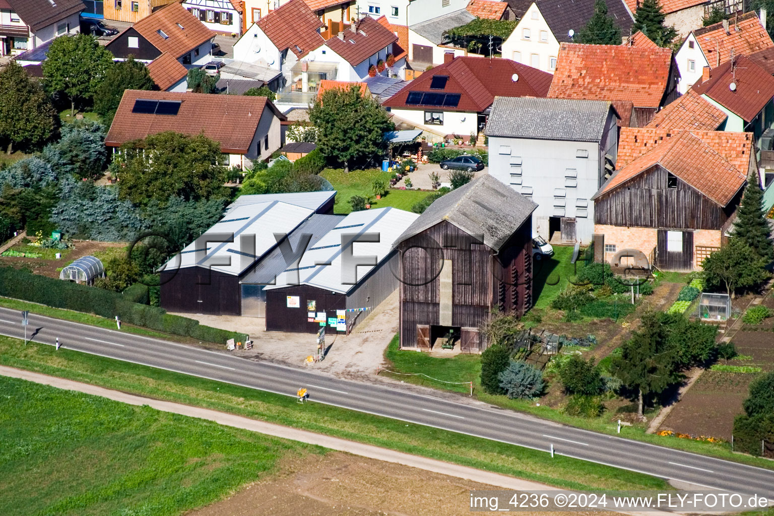 Oblique view of Brehmstr in the district Minderslachen in Kandel in the state Rhineland-Palatinate, Germany