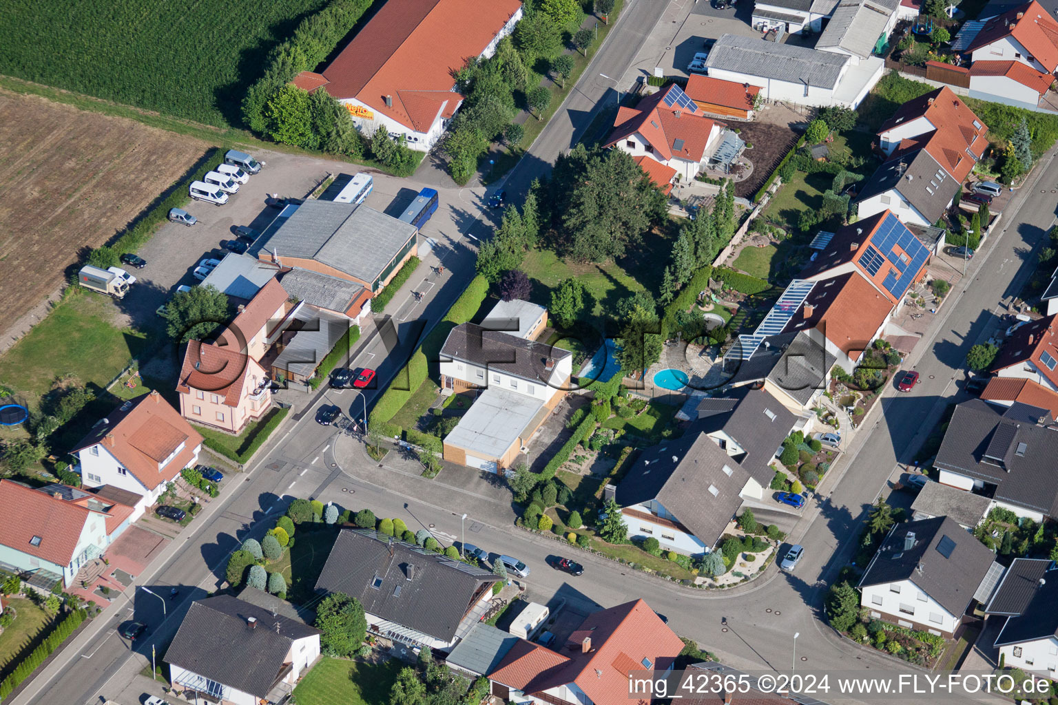 Aerial view of Industrial estate and company settlement Im Gereut in Hatzenbuehl in the state Rhineland-Palatinate