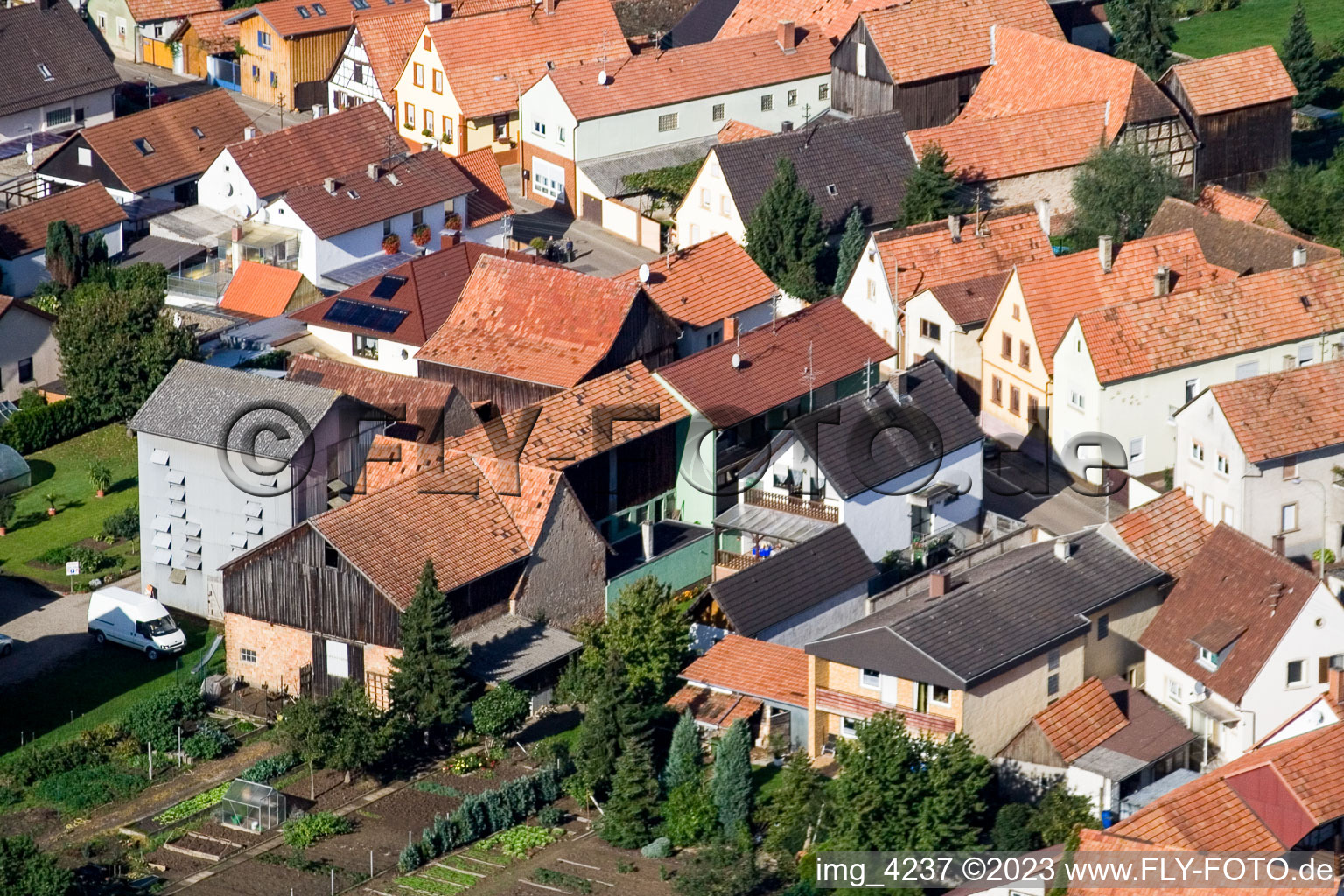 Brehmstr in the district Minderslachen in Kandel in the state Rhineland-Palatinate, Germany from above