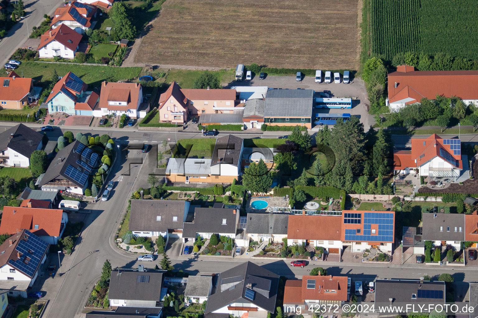 Aerial photograpy of Industrial estate and company settlement Im Gereut in Hatzenbuehl in the state Rhineland-Palatinate