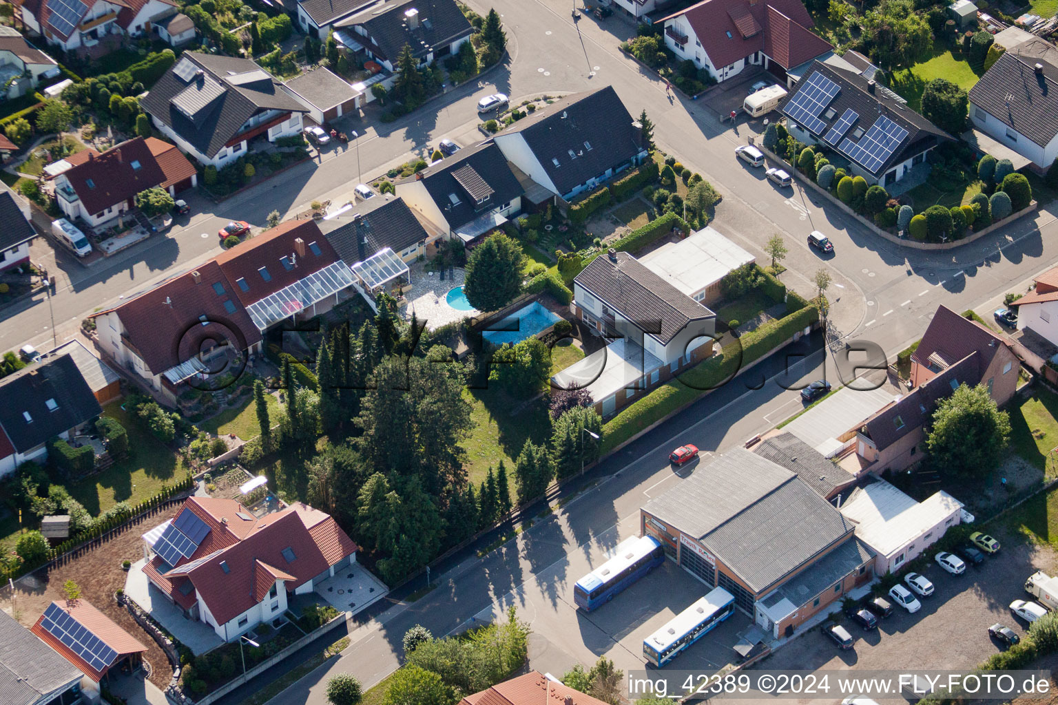 Oblique view of Industrial estate and company settlement Im Gereut in Hatzenbuehl in the state Rhineland-Palatinate