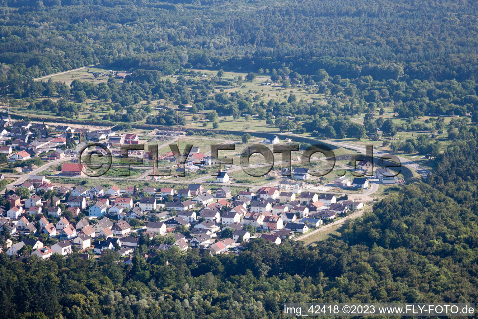 Aerial photograpy of New development area west in Jockgrim in the state Rhineland-Palatinate, Germany
