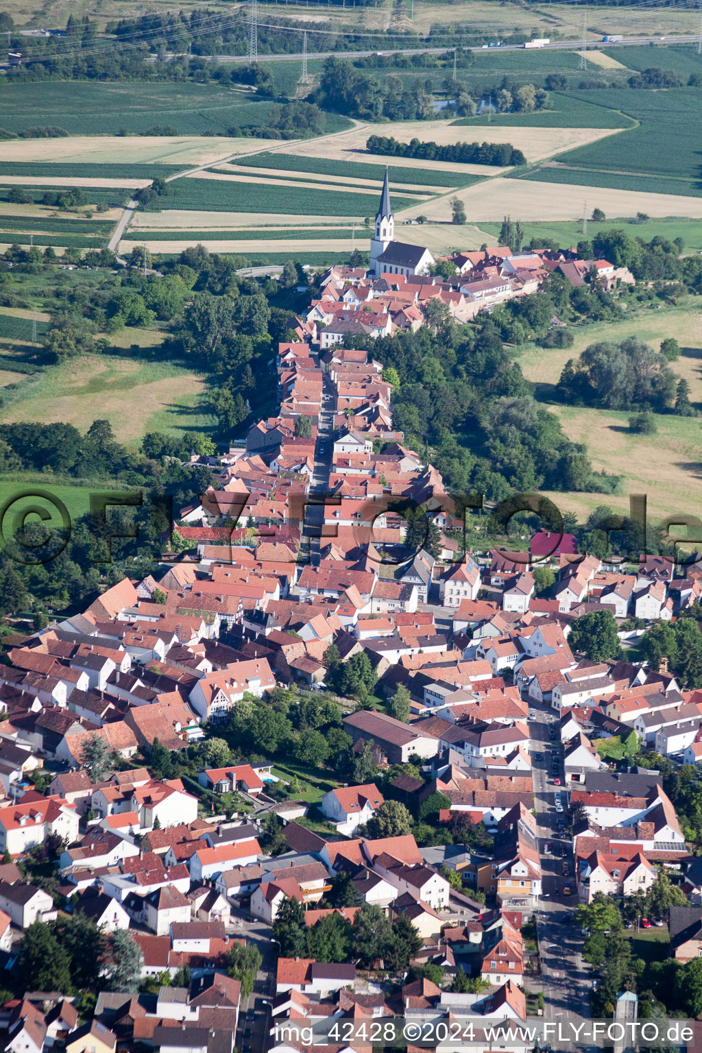 Aerial view of Hinterstädel from the north in Jockgrim in the state Rhineland-Palatinate, Germany