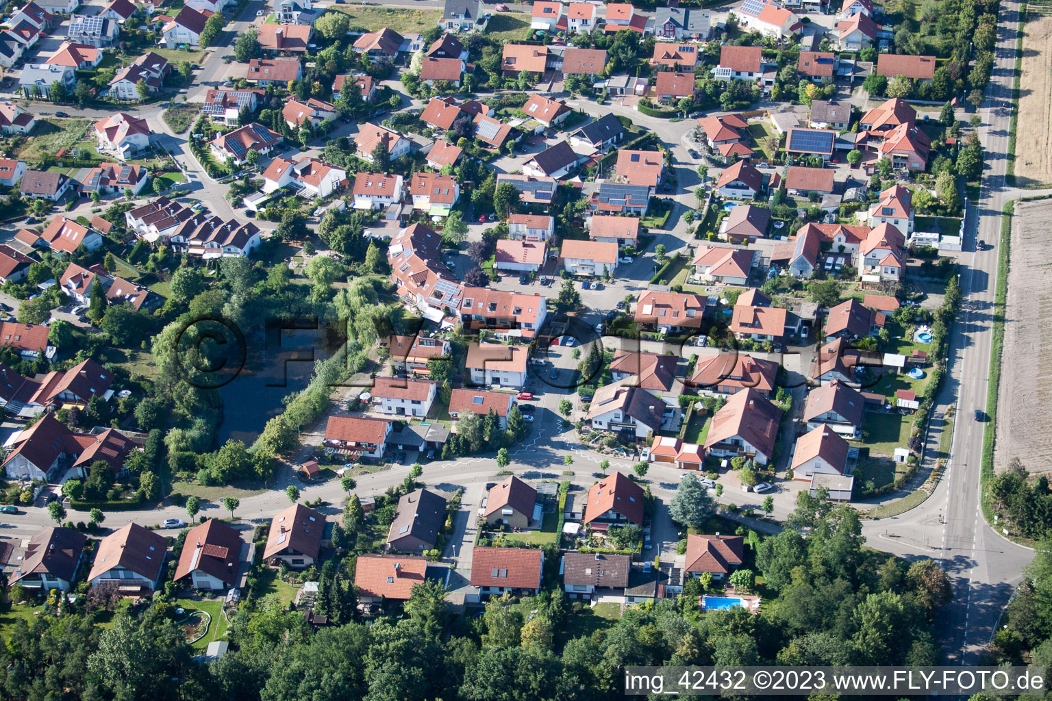 Aerial view of New development area in Rheinzabern in the state Rhineland-Palatinate, Germany