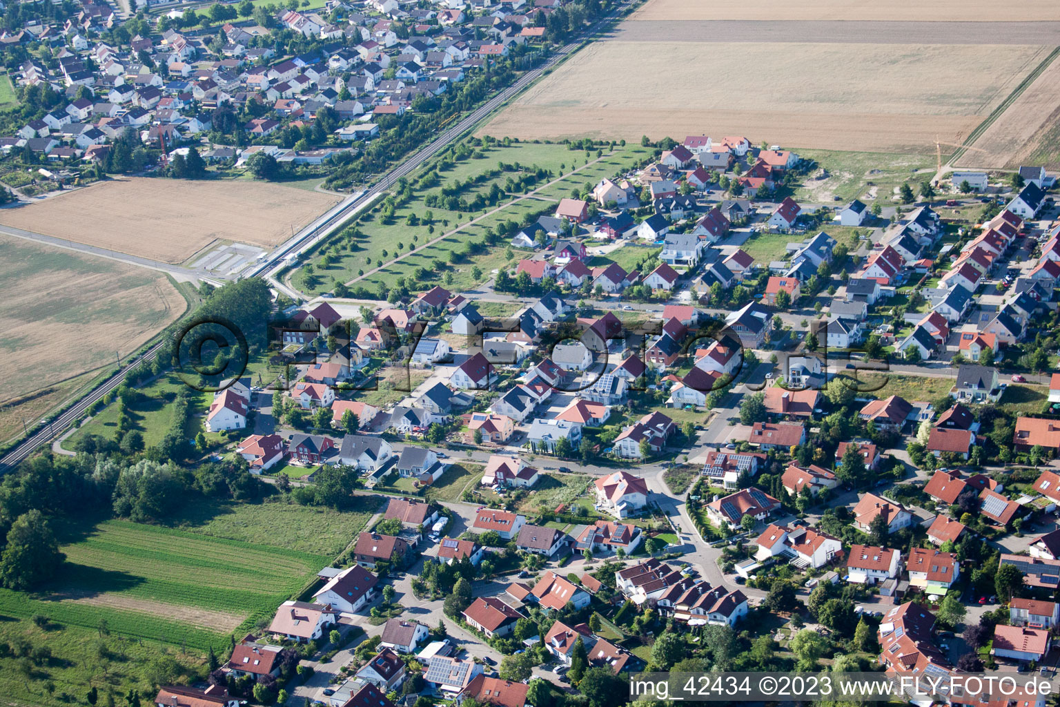Oblique view of New development area in Rheinzabern in the state Rhineland-Palatinate, Germany
