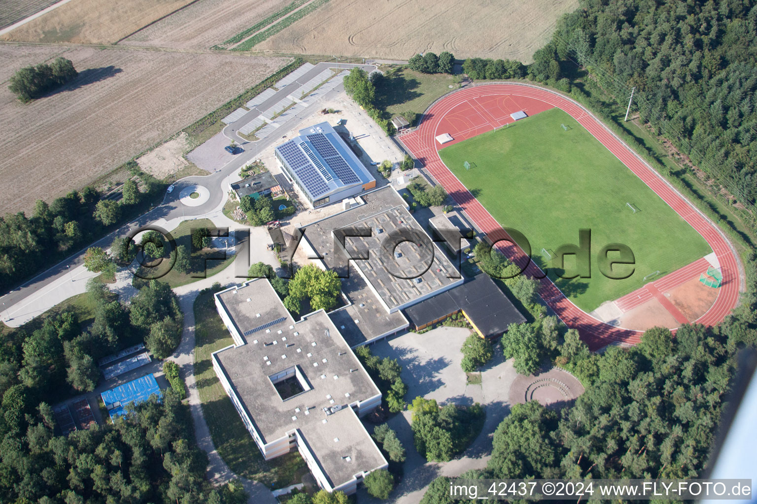 Drone recording of Roman Bath School in Rheinzabern in the state Rhineland-Palatinate, Germany