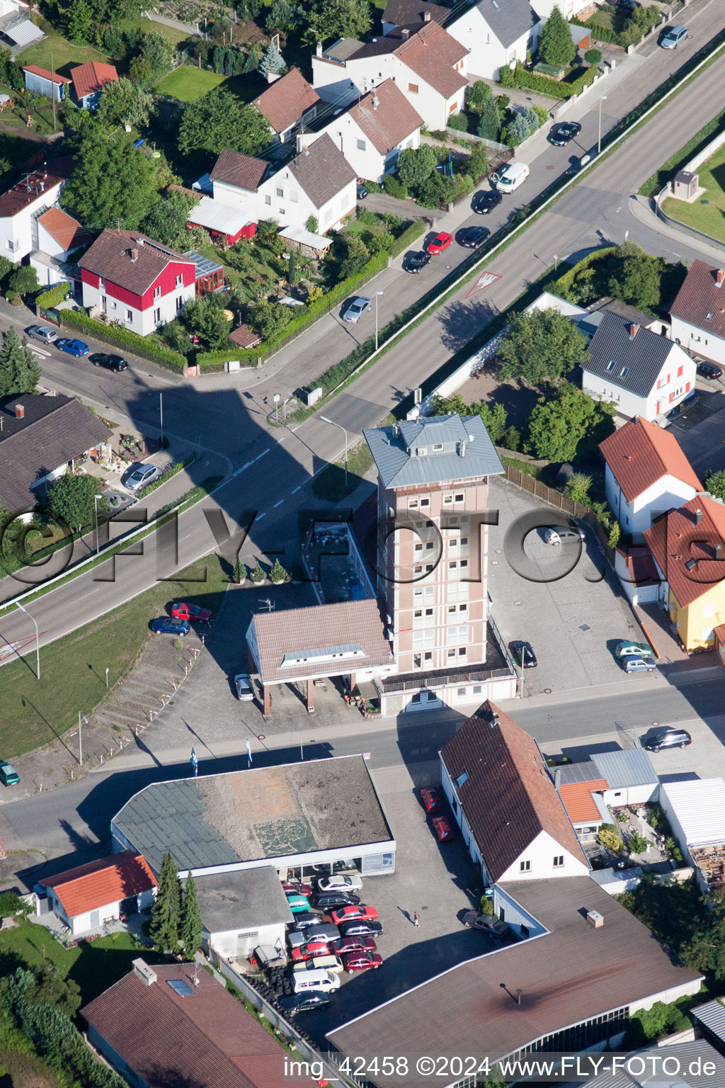 Aerial photograpy of High-rise building Ludovici in Jockgrim in the state Rhineland-Palatinate, Germany