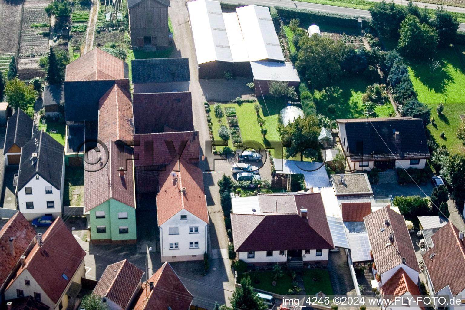 Brehmstr in the district Minderslachen in Kandel in the state Rhineland-Palatinate, Germany from the drone perspective