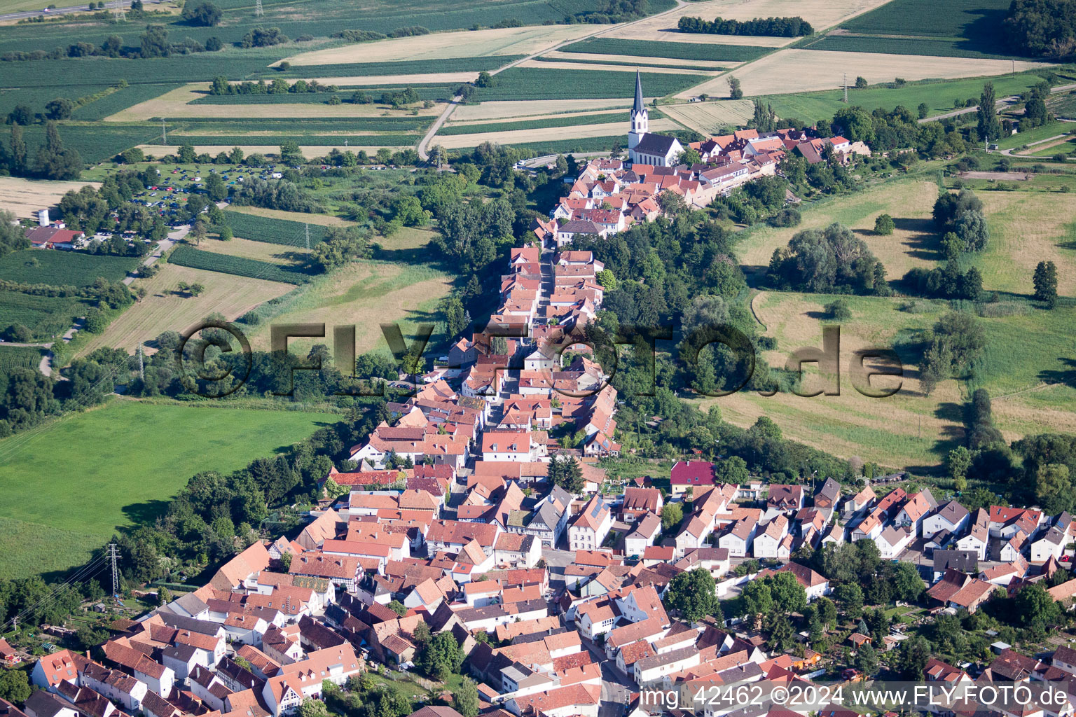 Aerial photograpy of Hinterstädel from the north in Jockgrim in the state Rhineland-Palatinate, Germany