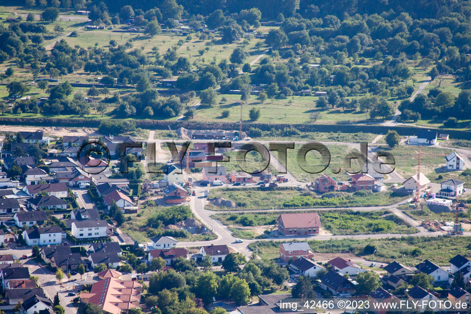 New development area West in Jockgrim in the state Rhineland-Palatinate, Germany from above