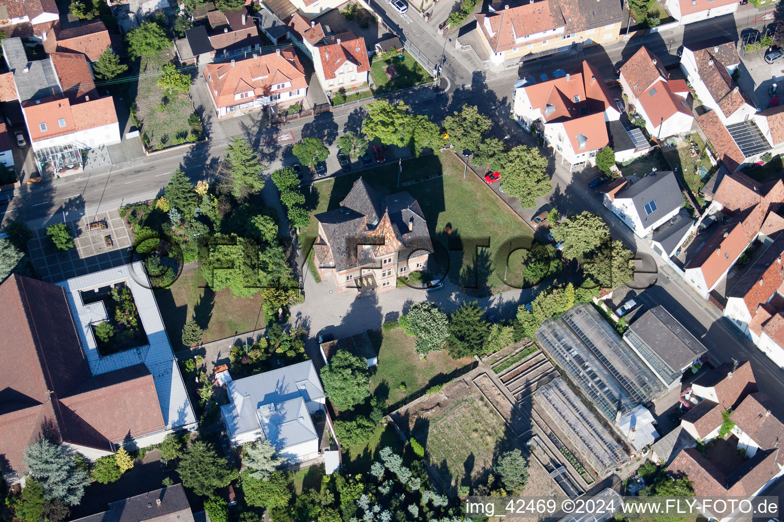 Aerial photograpy of City hall in Jockgrim in the state Rhineland-Palatinate, Germany