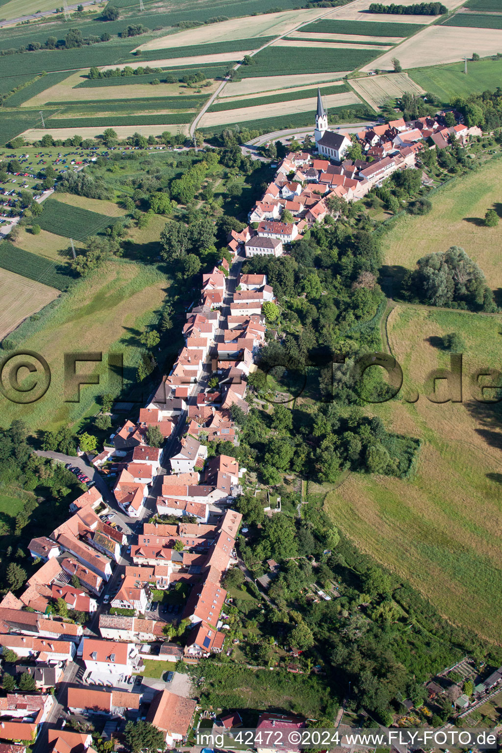 Oblique view of Hinterstädel from the north in Jockgrim in the state Rhineland-Palatinate, Germany