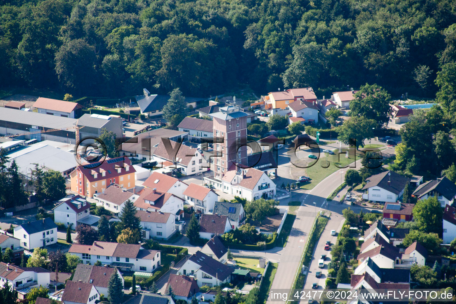 Oblique view of Ludovici Tower in Jockgrim in the state Rhineland-Palatinate, Germany