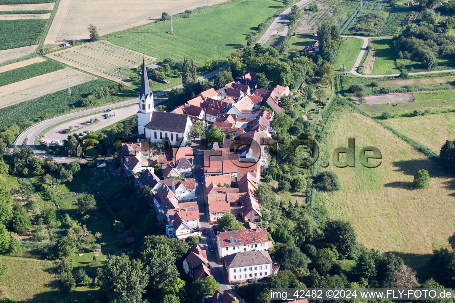 Hinterstädel from the north in Jockgrim in the state Rhineland-Palatinate, Germany from above