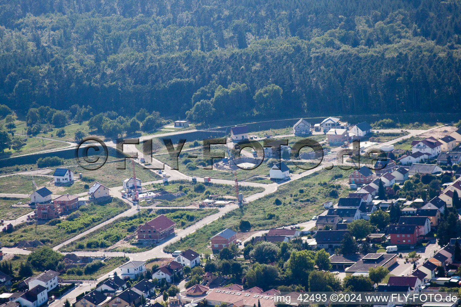 New development area West in Jockgrim in the state Rhineland-Palatinate, Germany from the plane