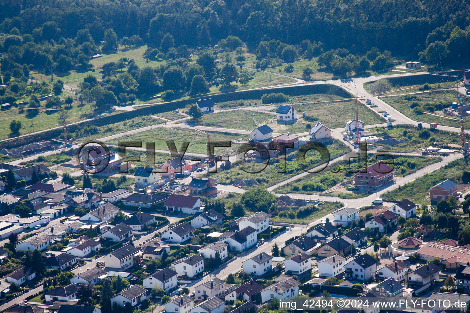 Bird's eye view of New development area West in Jockgrim in the state Rhineland-Palatinate, Germany