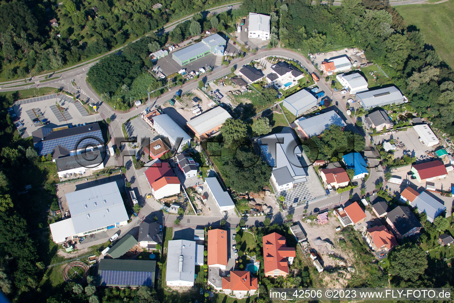 Aerial photograpy of Commercial area SW in Jockgrim in the state Rhineland-Palatinate, Germany