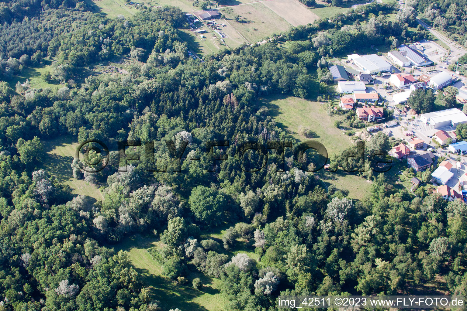 Oblique view of Commercial area SW in Jockgrim in the state Rhineland-Palatinate, Germany