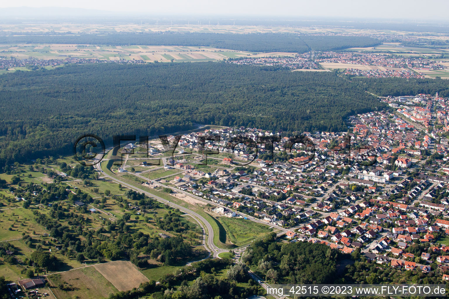 Jockgrim in the state Rhineland-Palatinate, Germany from the plane