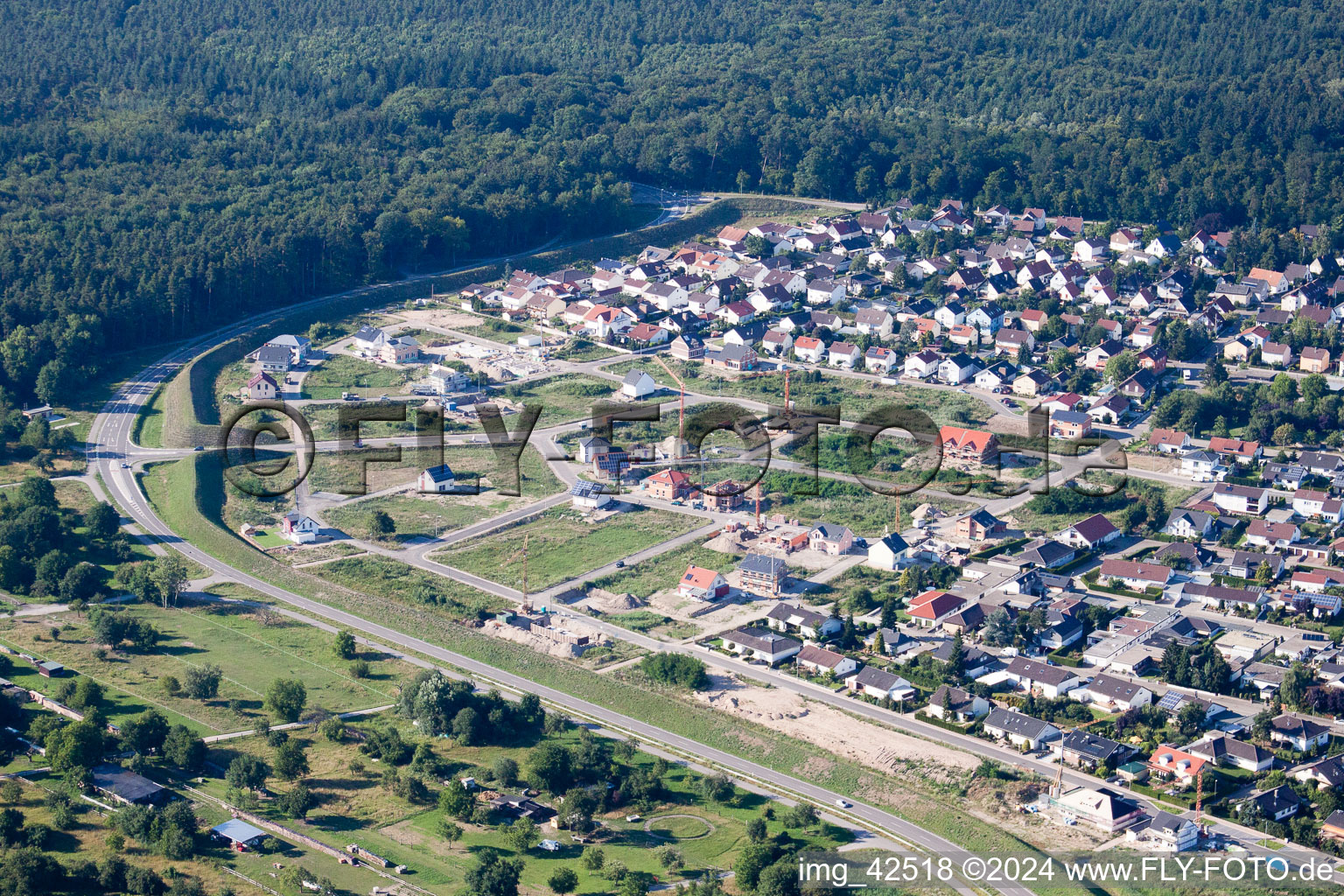 Drone recording of New development area West in Jockgrim in the state Rhineland-Palatinate, Germany