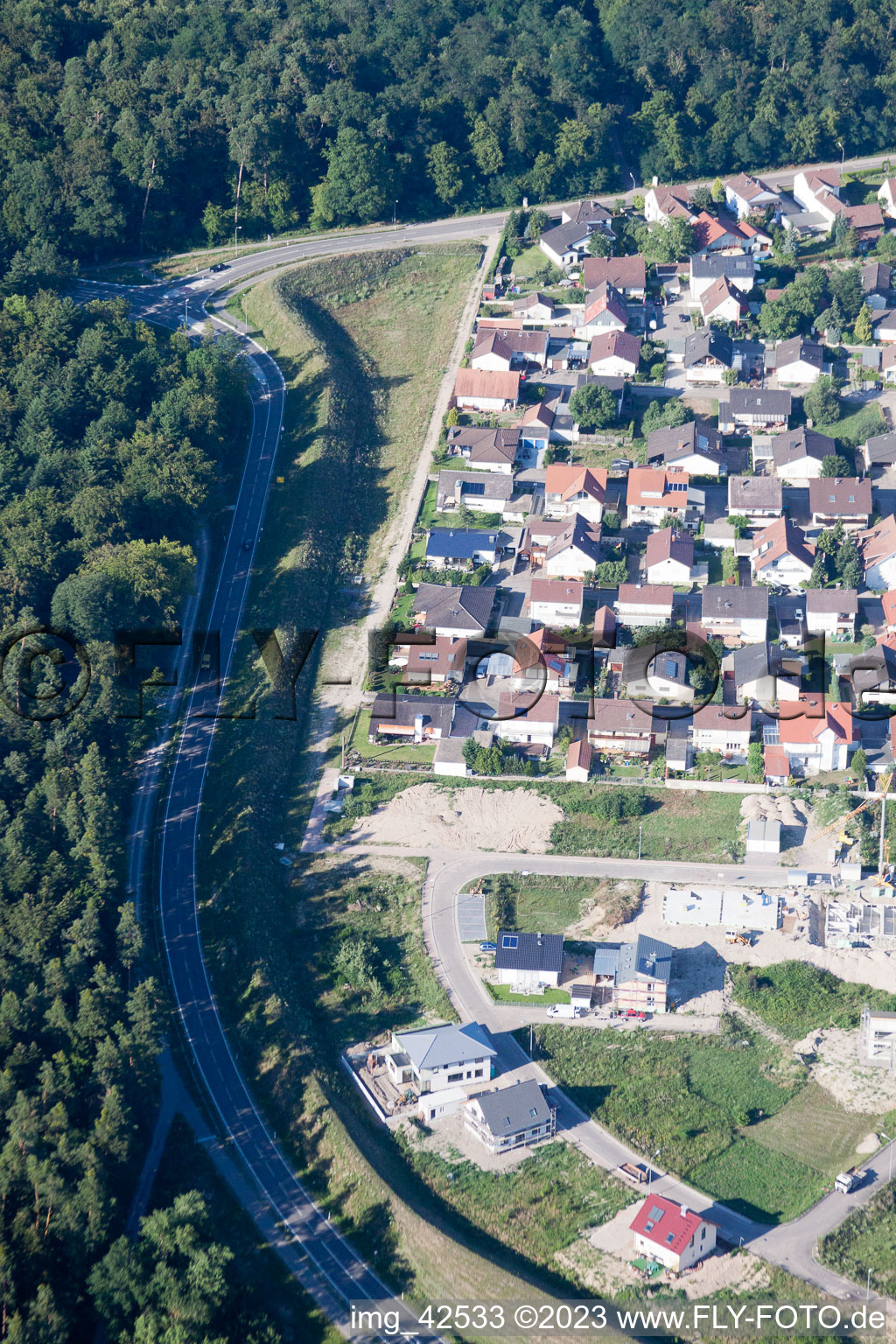 Aerial view of New development area West in Jockgrim in the state Rhineland-Palatinate, Germany