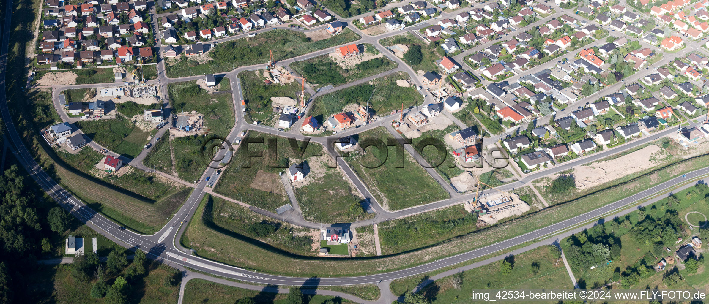 Aerial photograpy of New development area West in Jockgrim in the state Rhineland-Palatinate, Germany