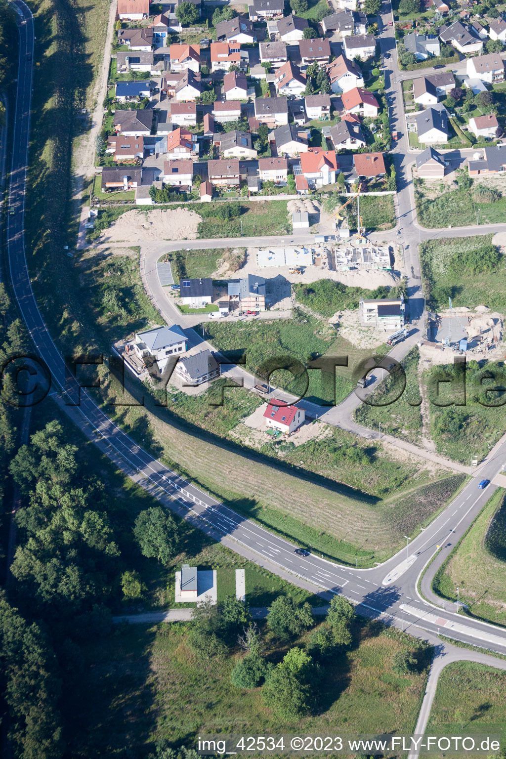 Oblique view of New development area West in Jockgrim in the state Rhineland-Palatinate, Germany