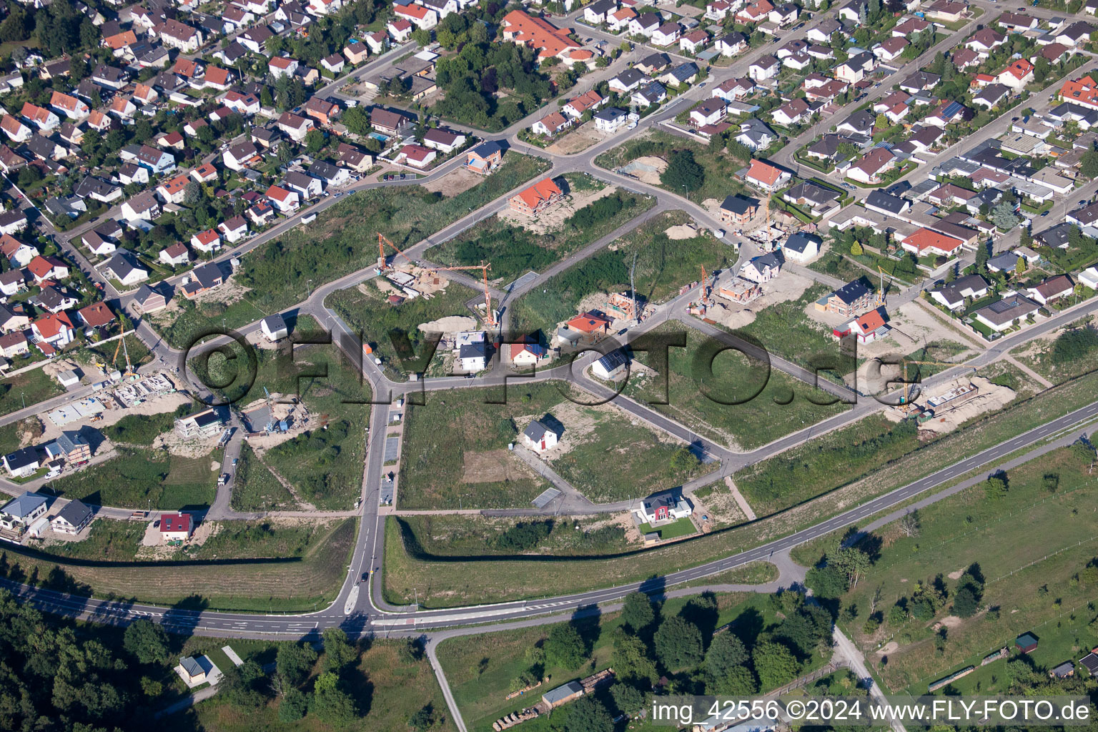 Drone image of New development area West in Jockgrim in the state Rhineland-Palatinate, Germany