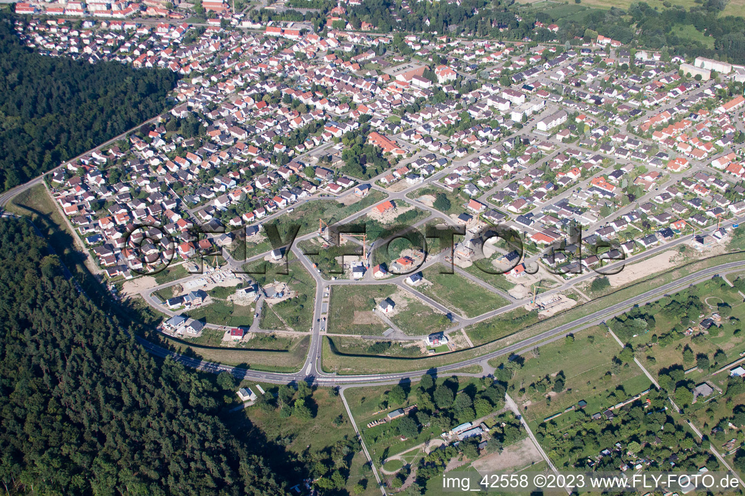 New development area West in Jockgrim in the state Rhineland-Palatinate, Germany from a drone