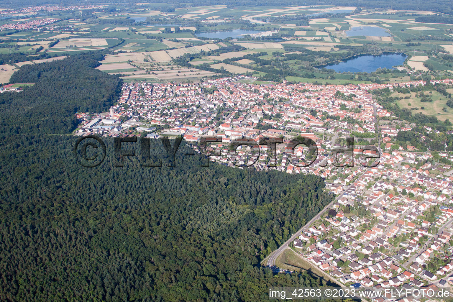 Aerial view of From the northwest in Jockgrim in the state Rhineland-Palatinate, Germany