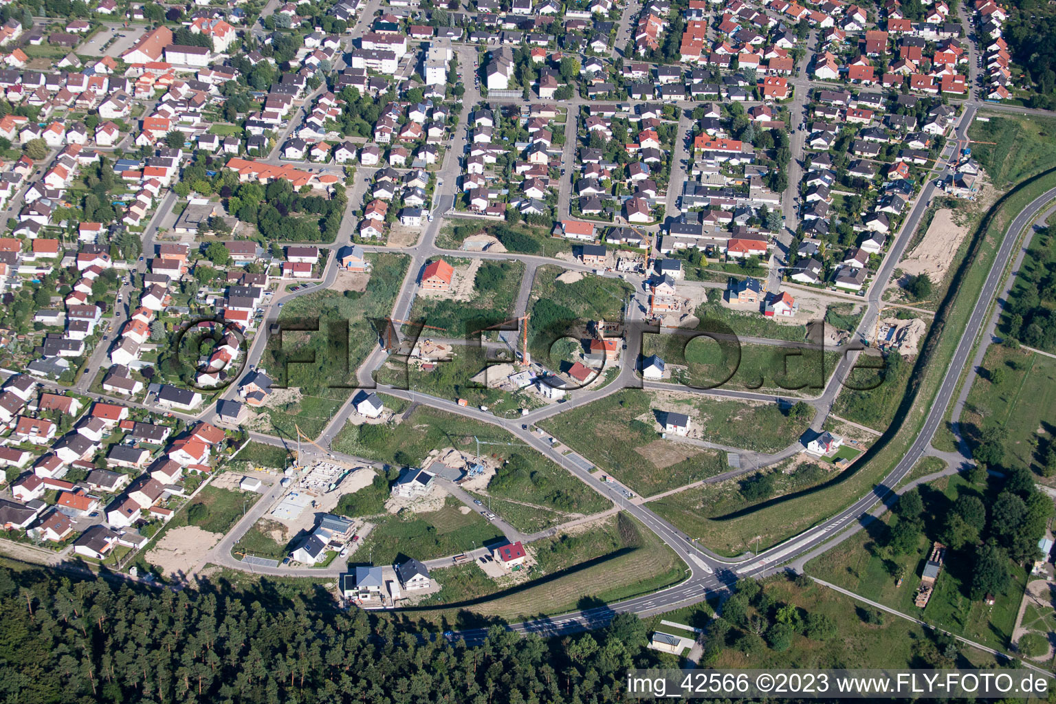 Aerial photograpy of New development area West in Jockgrim in the state Rhineland-Palatinate, Germany