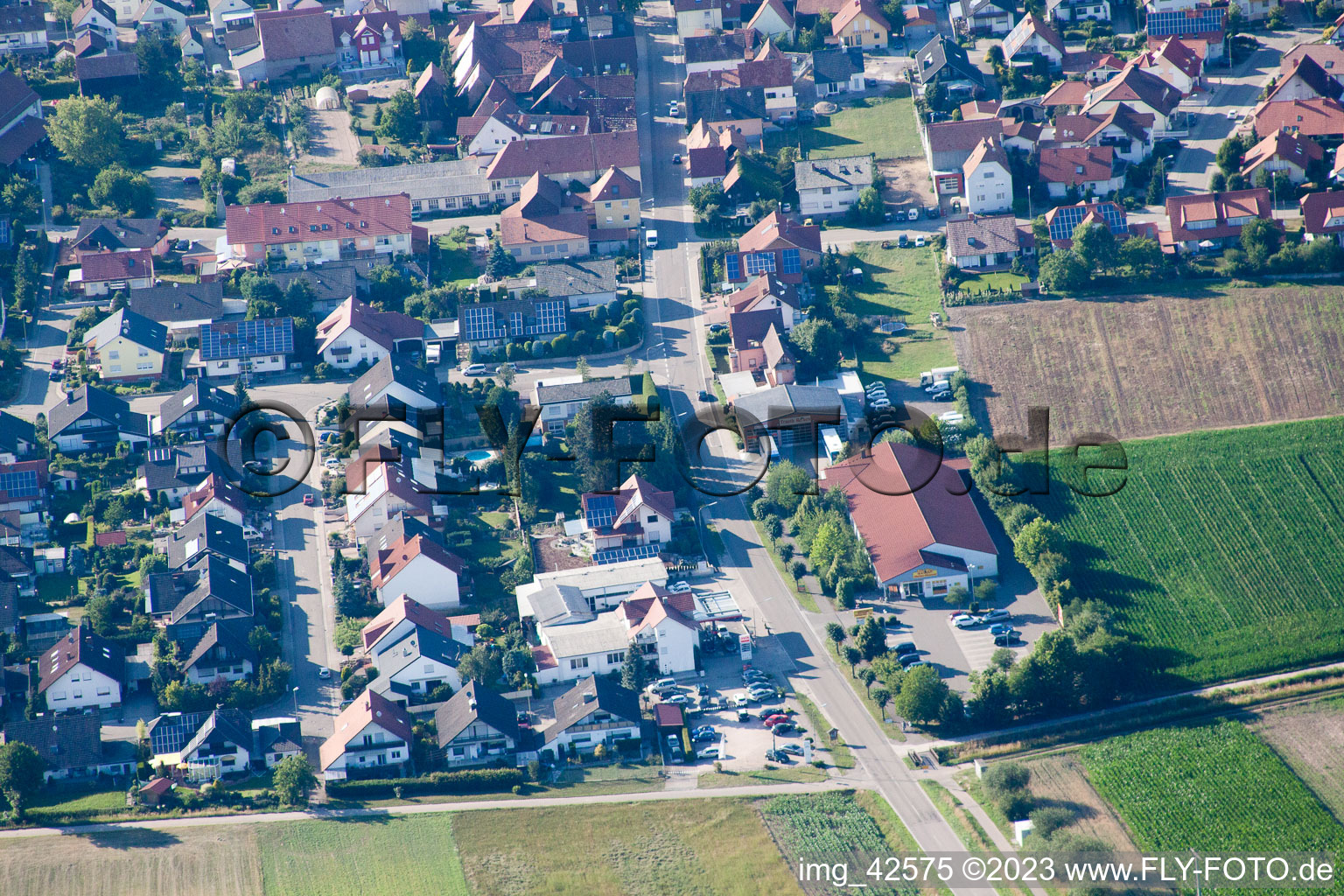 Jockgrim in the state Rhineland-Palatinate, Germany seen from a drone