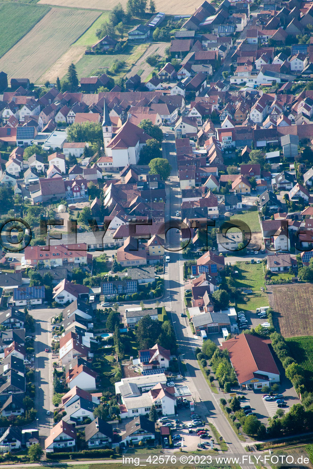 Aerial view of Jockgrim in the state Rhineland-Palatinate, Germany