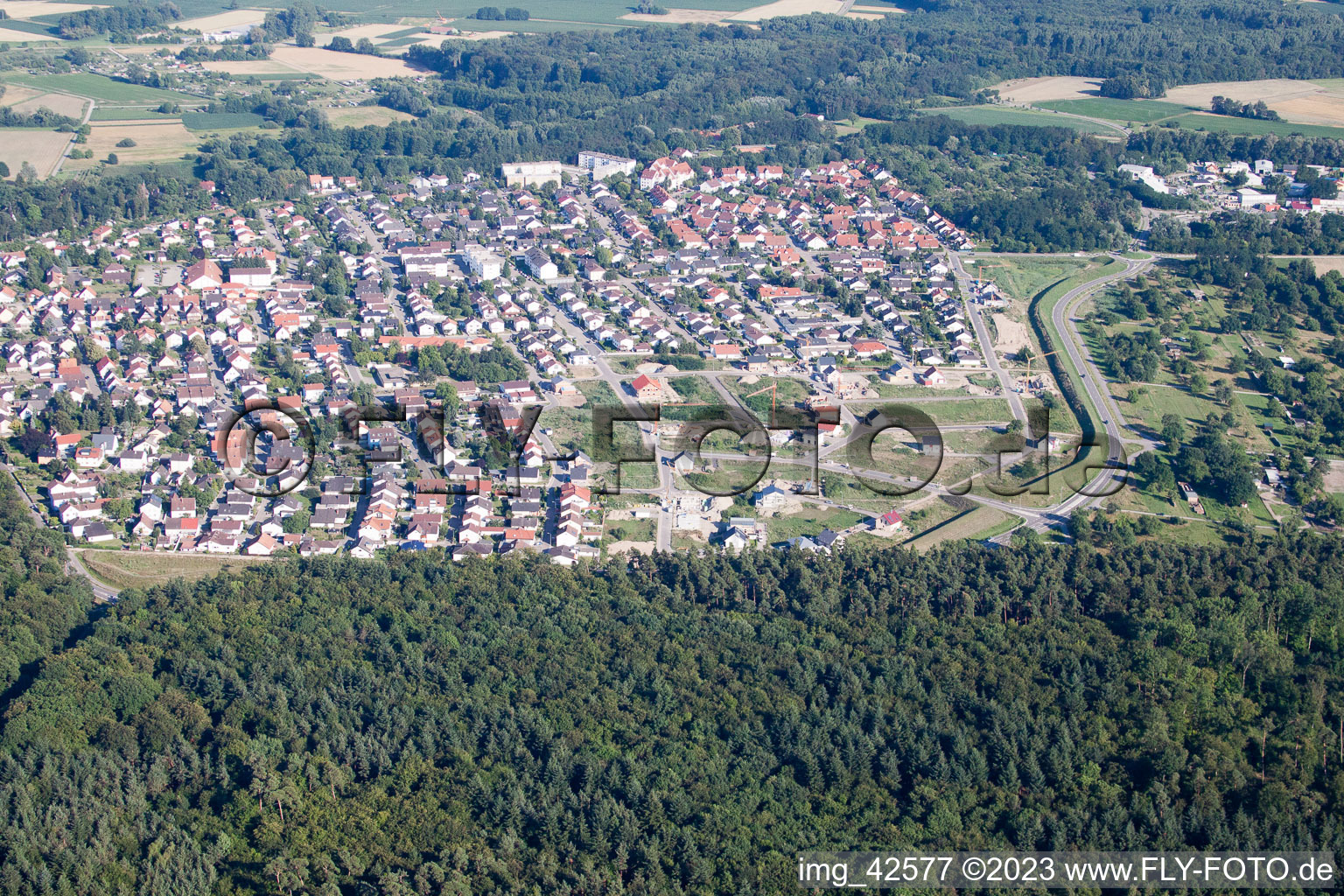 Oblique view of New development area west in Jockgrim in the state Rhineland-Palatinate, Germany