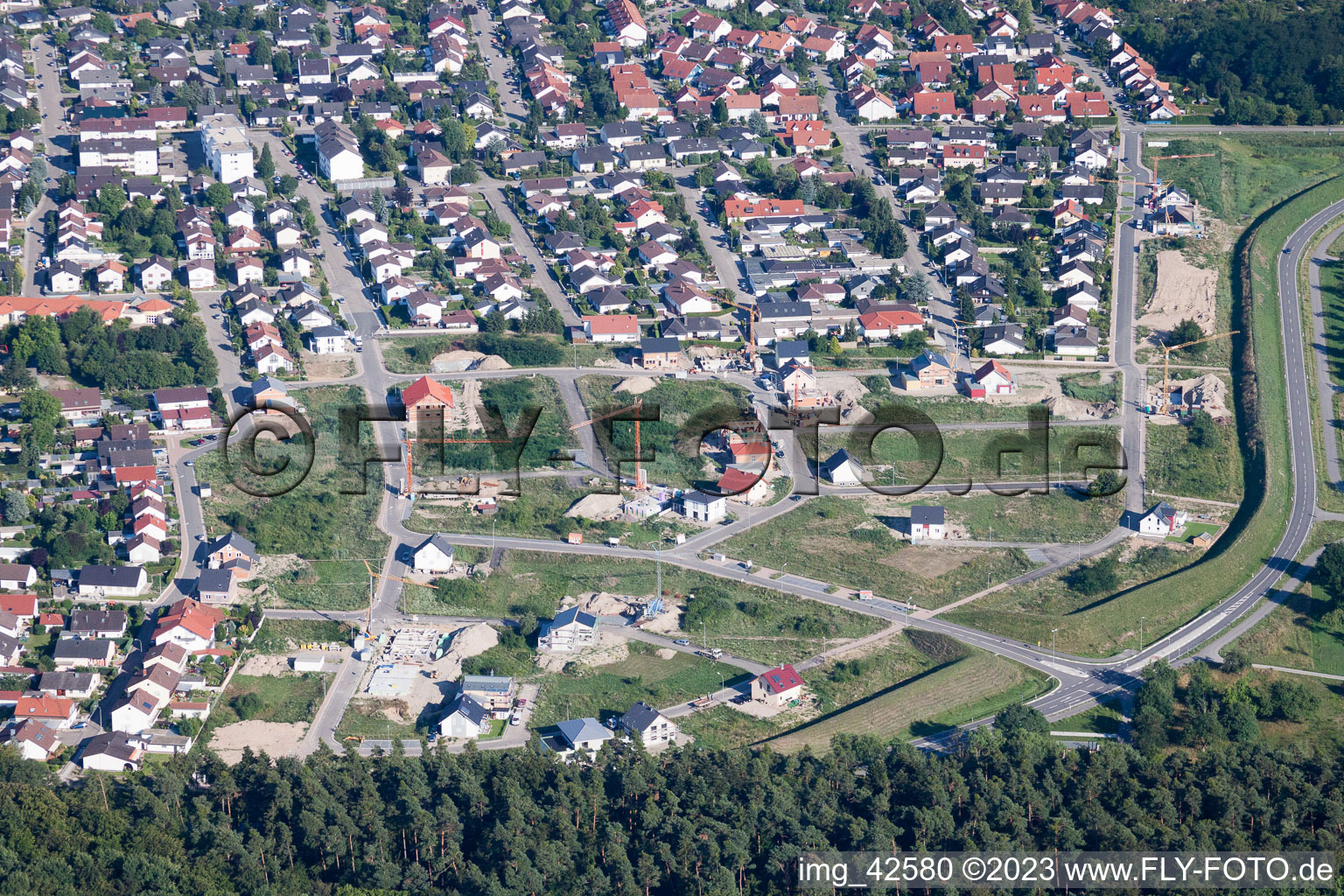 New development area West in Jockgrim in the state Rhineland-Palatinate, Germany from above