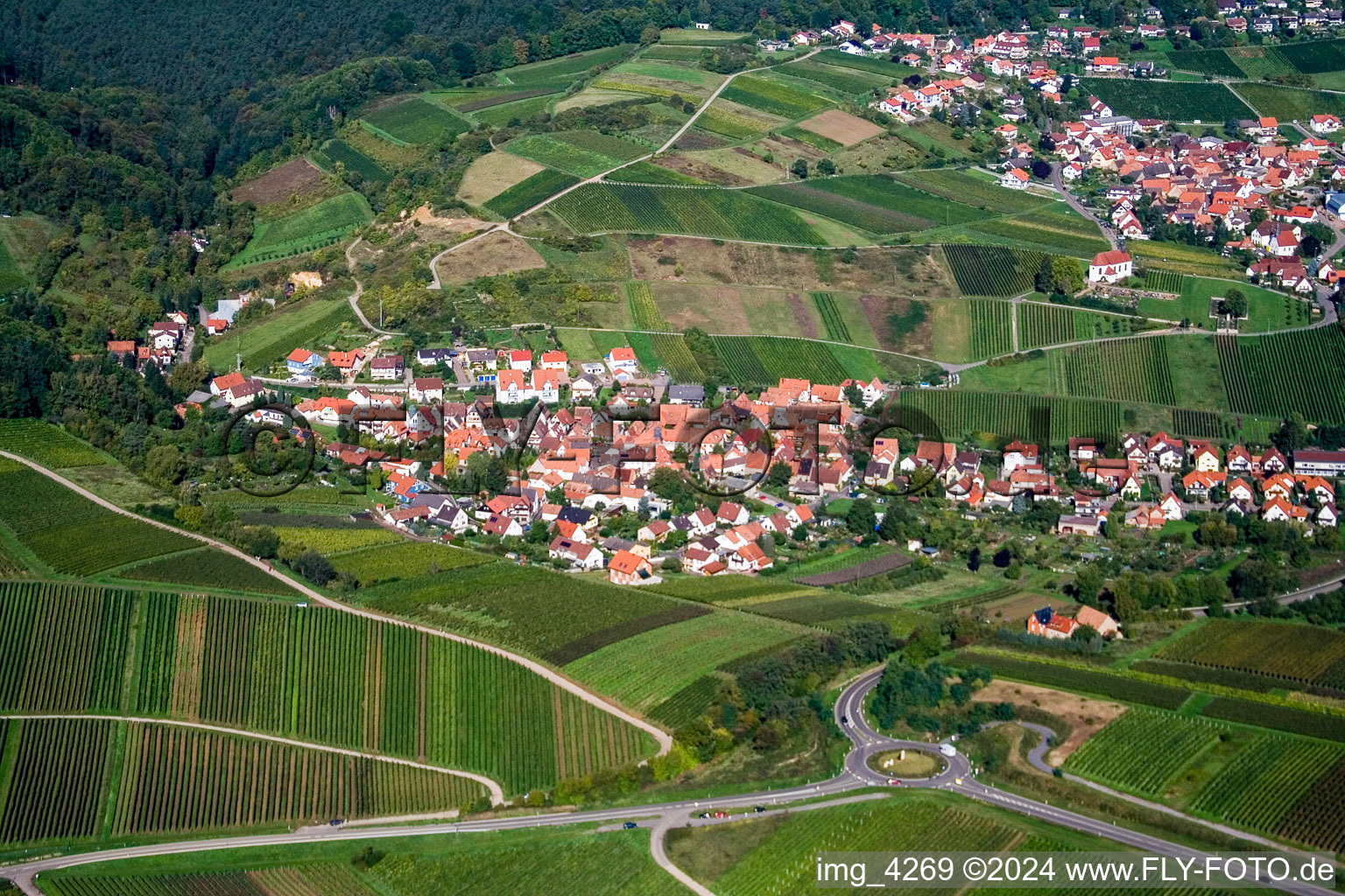 District Gleishorbach in Gleiszellen-Gleishorbach in the state Rhineland-Palatinate, Germany seen from above