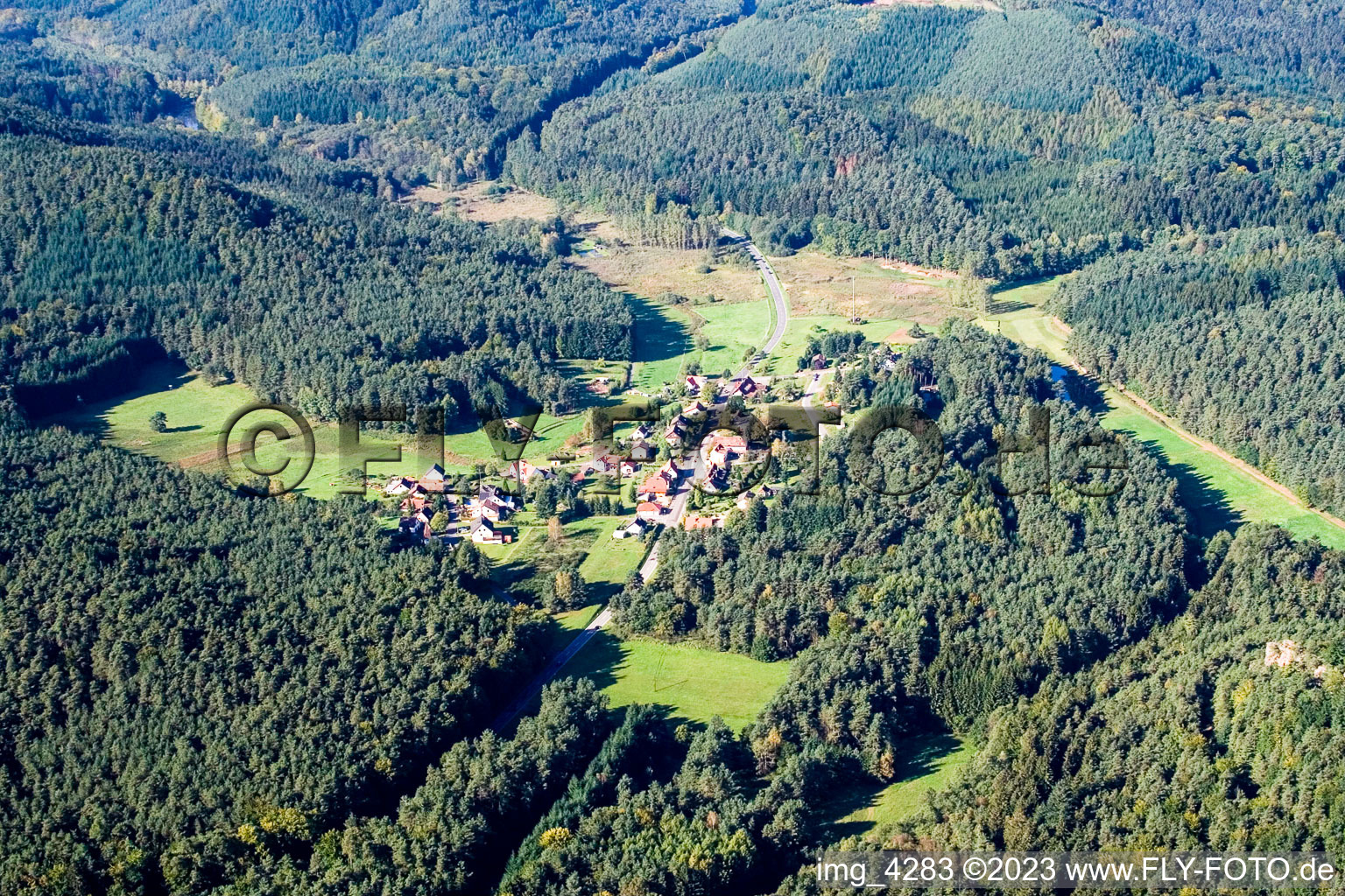 Erlenbach bei Dahn in the state Rhineland-Palatinate, Germany from the drone perspective