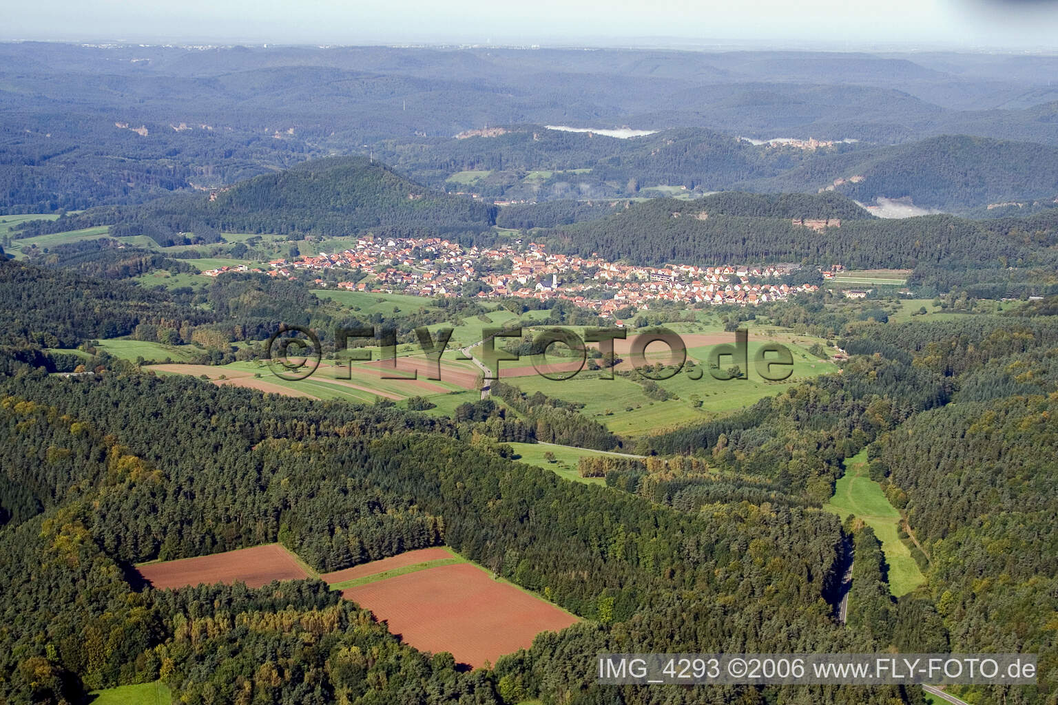 Aerial view of Busenberg in the state Rhineland-Palatinate, Germany