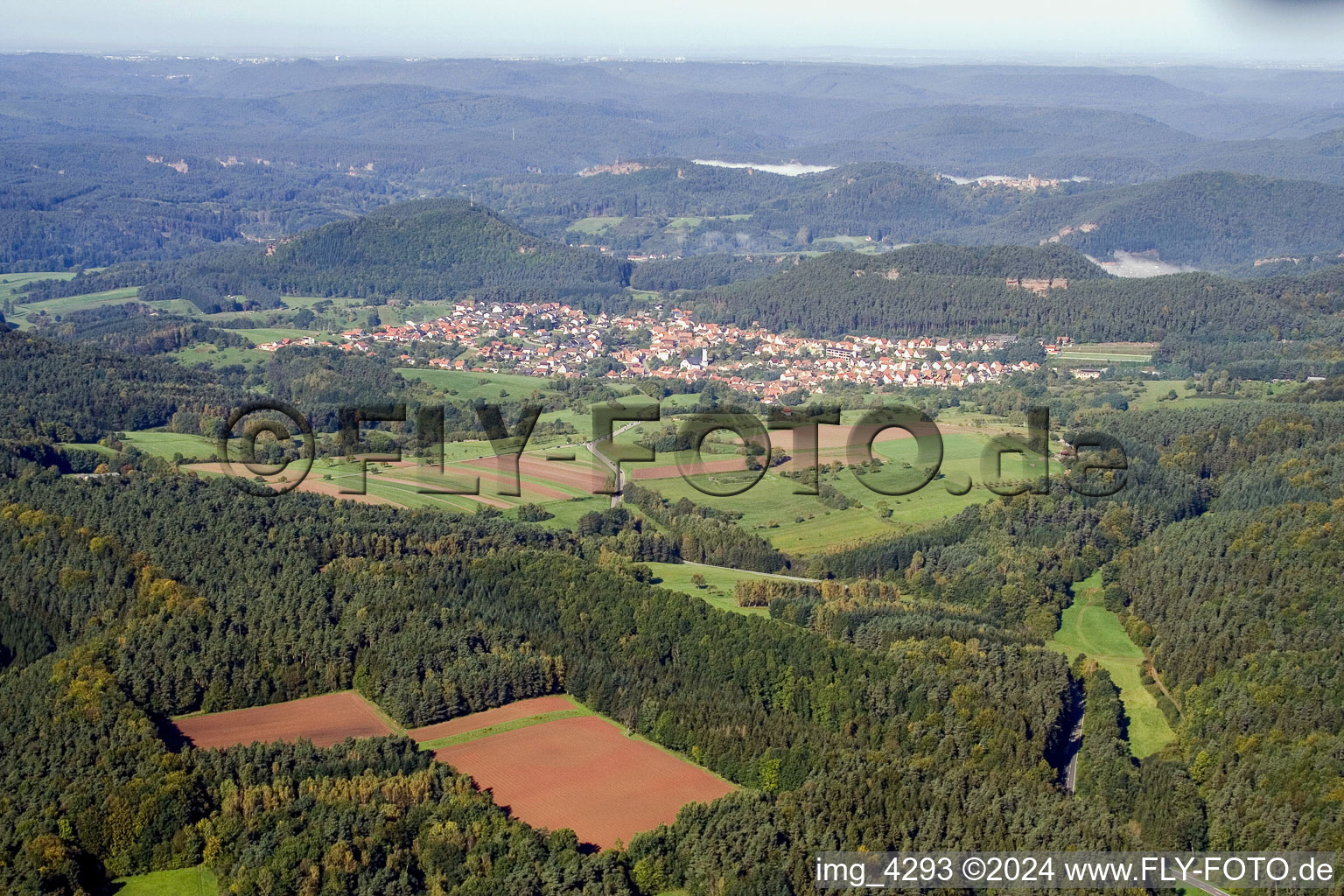 Oblique view of Busenberg in the state Rhineland-Palatinate, Germany