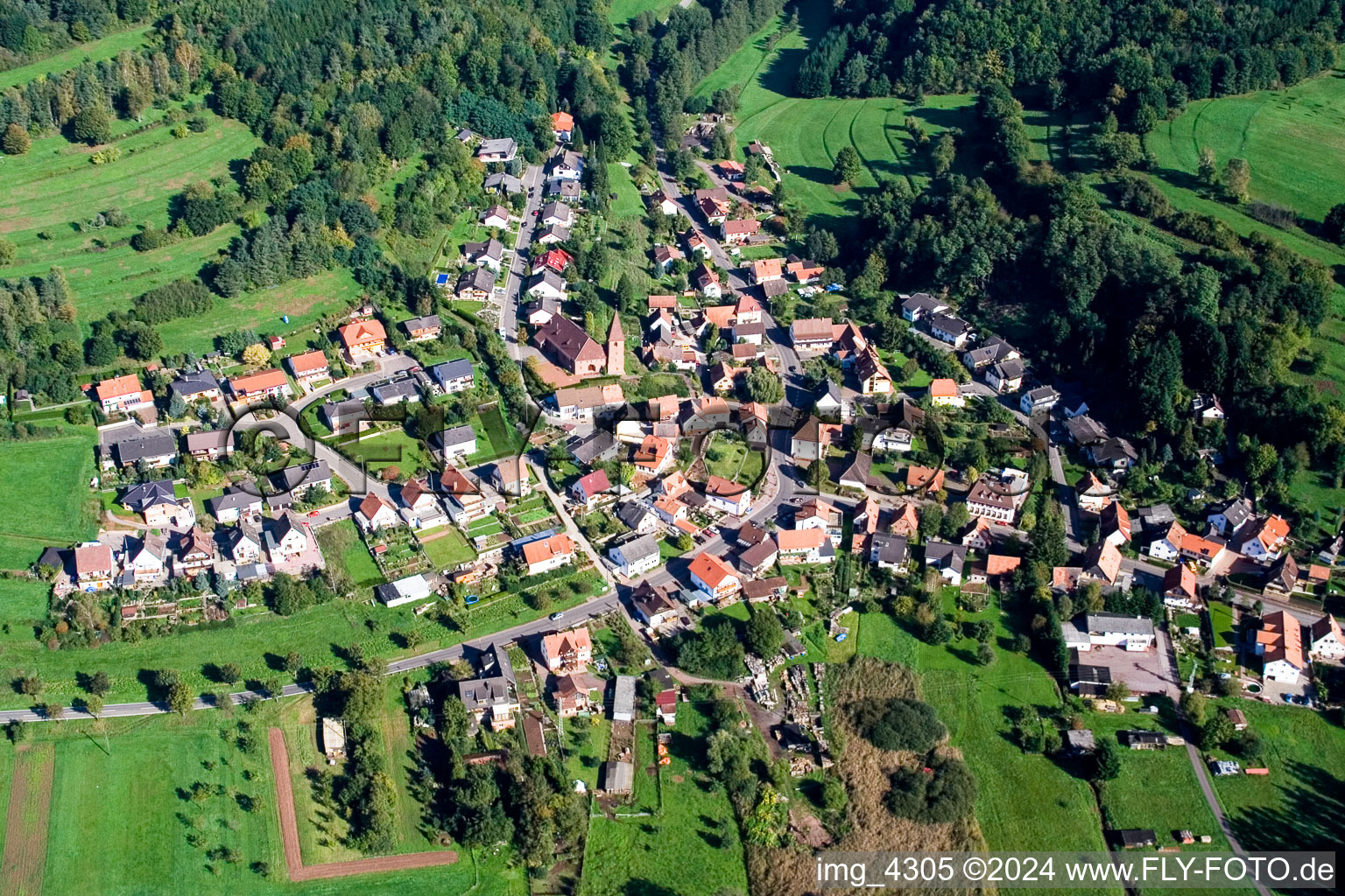 Niederschlettenbach in the state Rhineland-Palatinate, Germany seen from above