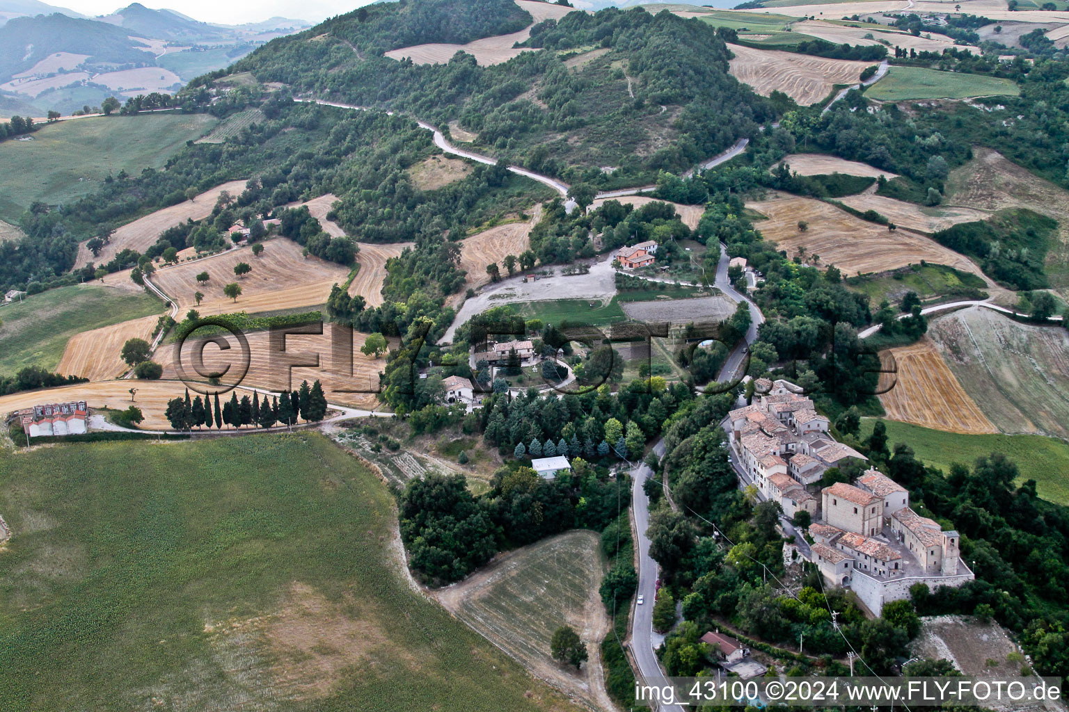 Town View of the streets and houses of Monterolo in Marche, Italy