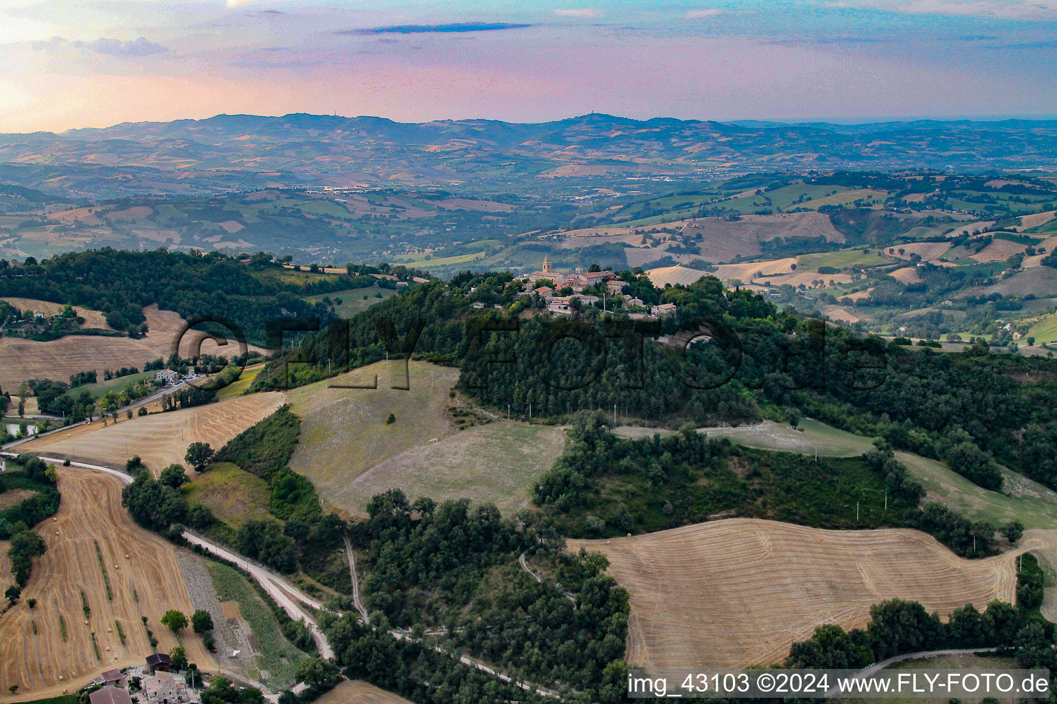 Cartoceto in the state The Marches, Italy seen from a drone