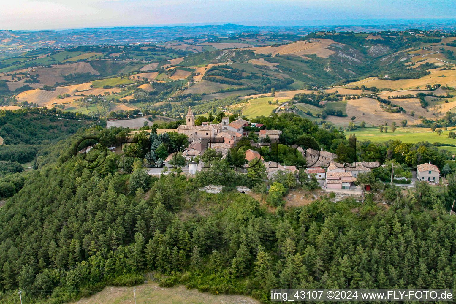 Aerial photograpy of Cartoceto in the state The Marches, Italy