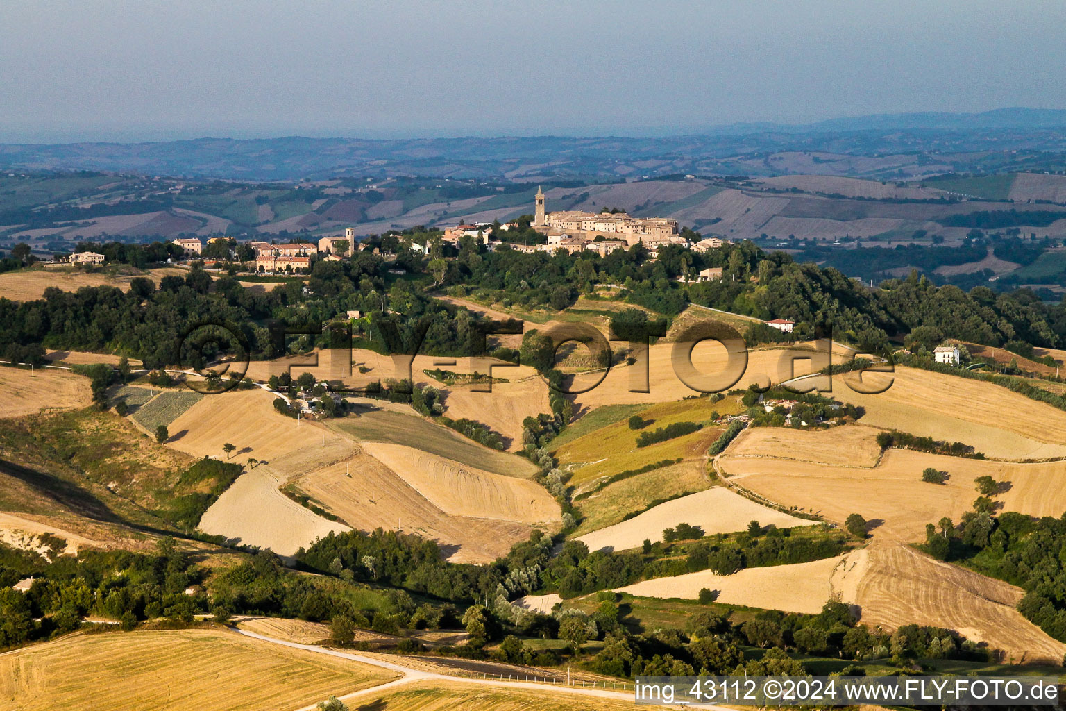 Structures on agricultural fields in Isola di Fano in Marche, Italy