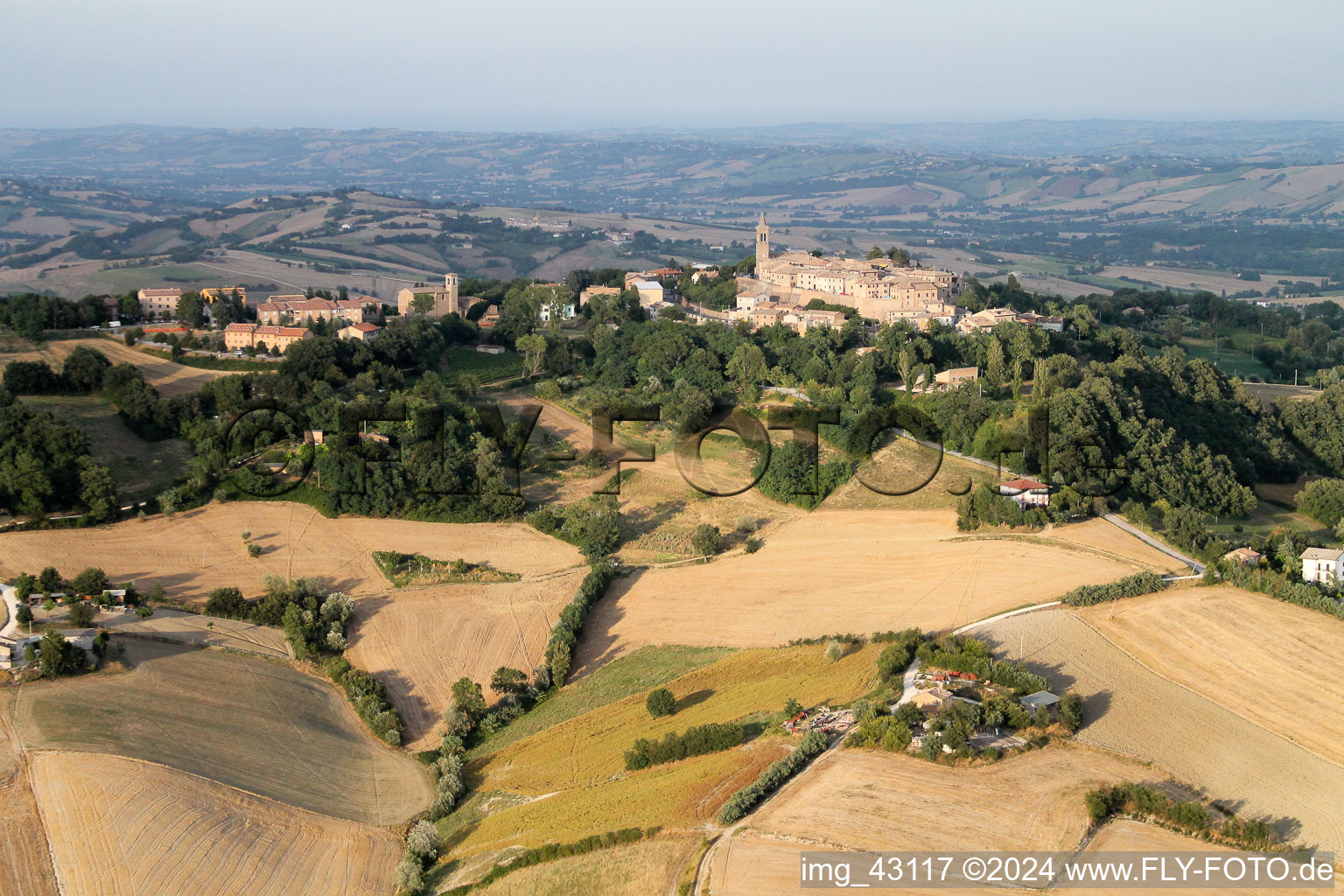 Town View of the streets and houses of Fratte Rosa in Marche, Italy