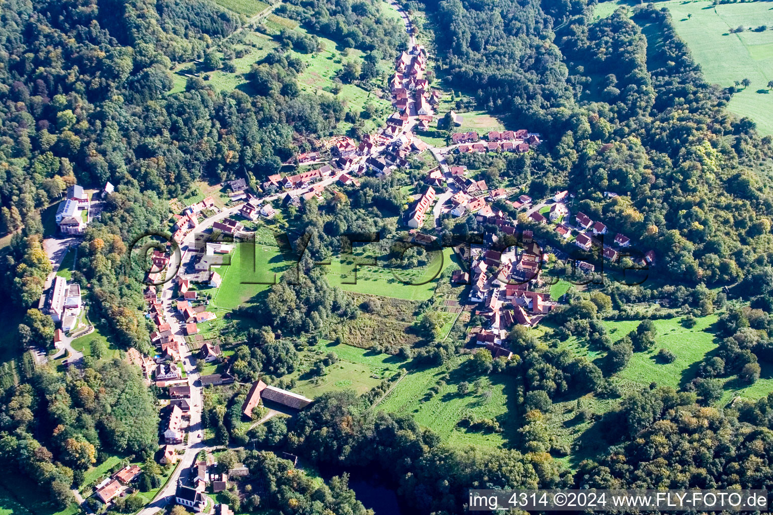 Weiler in the state Bas-Rhin, France viewn from the air